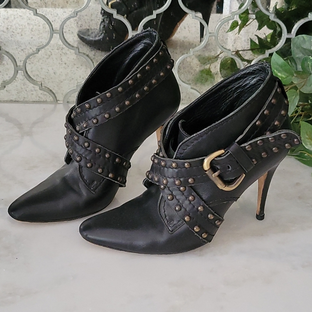 Manolo Blahnik Leather Studded Ankle Boots